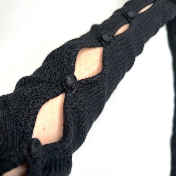 Long Arm Warmers Black Ribbed Button Sweater Knit Sleeves Elbow Length Covers OS - Picture 4 of 7